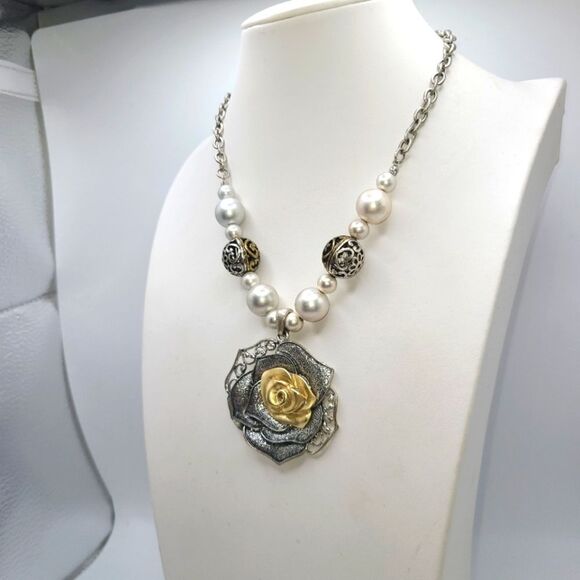 EFM Rose necklace Silver and Gold Rose Pendant Necklace - Picture 4 of 10